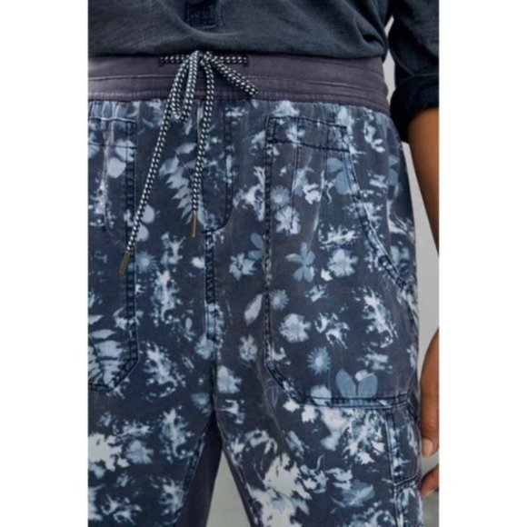 Anthropologie | The Nomad Joggers Navy Blue Tie Dye Bleach Floral Print New XS - Picture 5 of 15